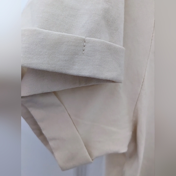 NWT Embroidered Cuffed Sleeves T Shirt WOMENS M/ L Happy Dog Happy Life Beige - Picture 6 of 13